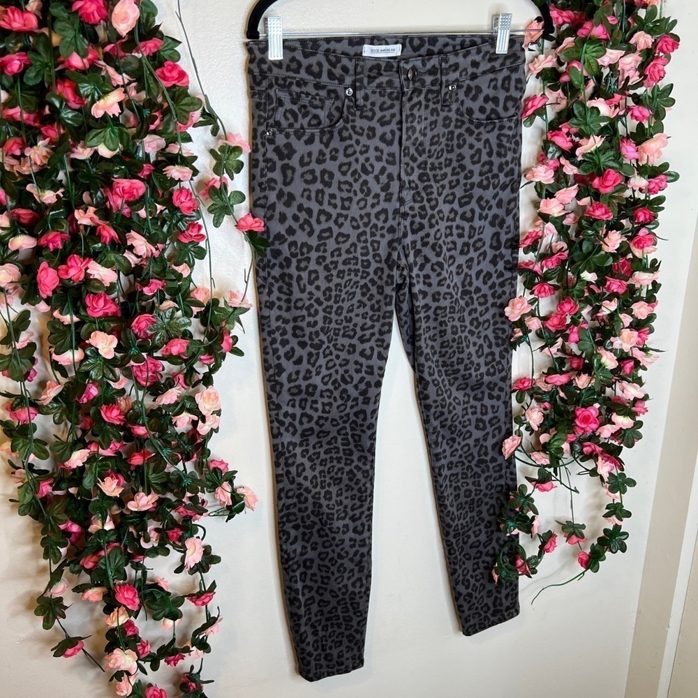 Good American Good Legs Gray Leopard Skinny Jeans Womens Size 29/8 High Waist ๐น - Picture 2 of 13